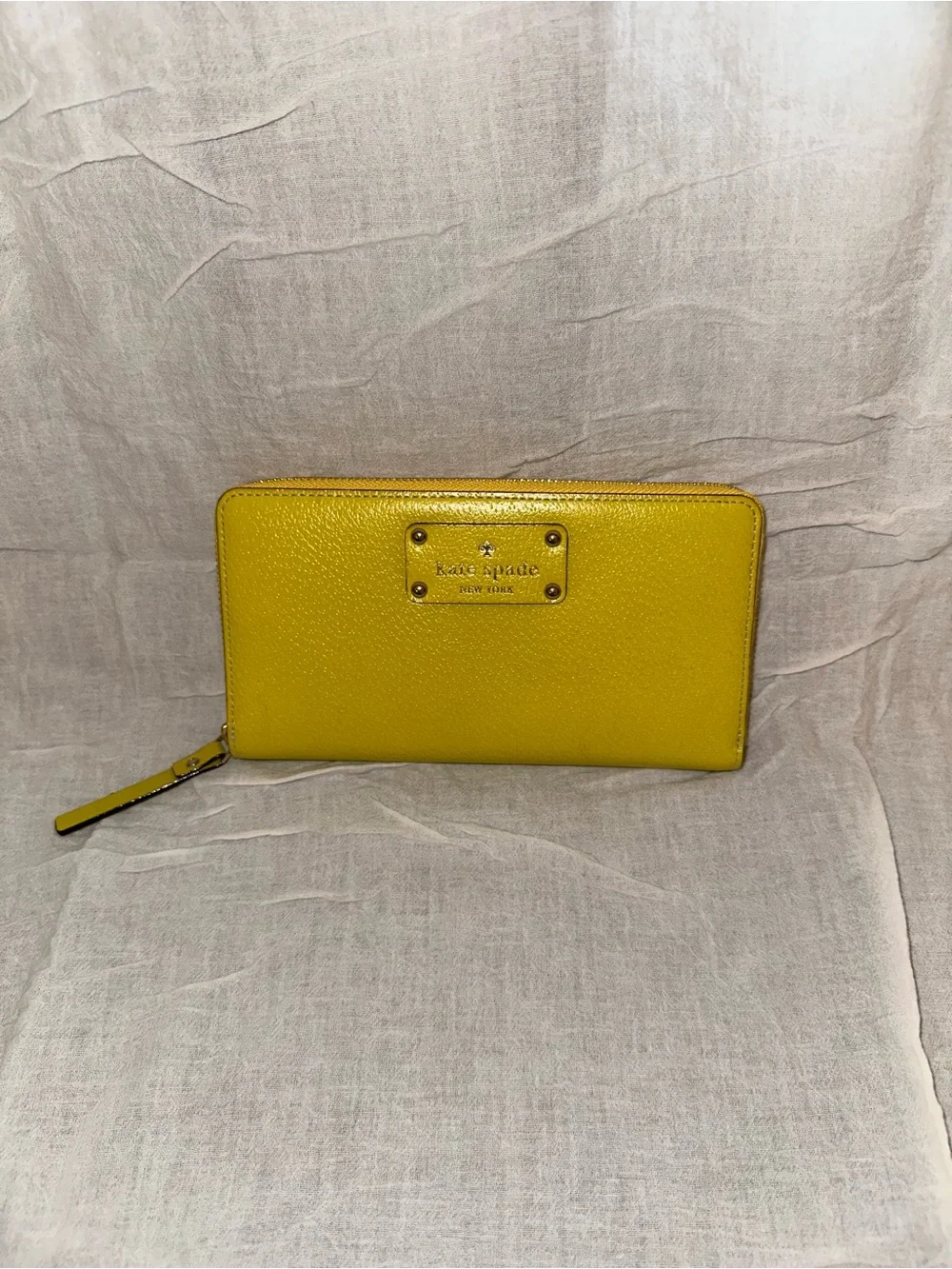 kate spade Yellow Zip-Around Leather Wallet with Logo Plaque